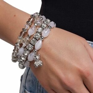 Paparazzi Silver and White Statement Bracelet with Vintage Design